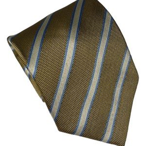 Barberini Men's Tie Gold Blue White Stripes 100% Silk